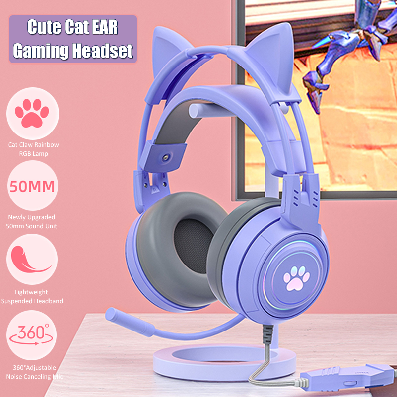 Gaming Accessories Kids - 귀여운 고양이 귀 게임용 헤드폰, 마이크