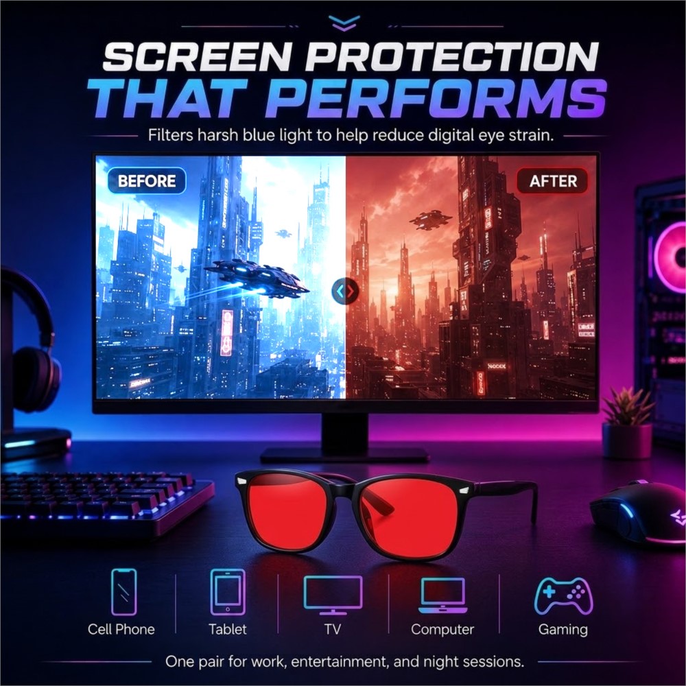 블루라이트 차단 게이밍 안경 (적색 렌즈) - 남녀공용 - Gaming Glasses Tinted 리뷰 및 가격